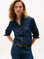 Tommy Hilfiger bluzka dżinsowa Kobiety Bawełna niebieski, 34. Niebieskie bluzki damskie Tommy Hilfiger, bez wzorów, z bawełny, klasyczne, bez kołnierzyka, bez ramiączek. Za 479.95 zł.