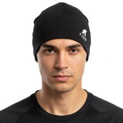 Czapka do biegania z merynosów. Czarne czapki i kapelusze męskie FJORK MERINO, bez wzorów, z materiału, sportowe. Za 199.00 zł.