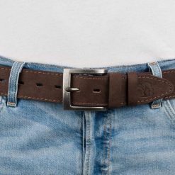Pasek męski skórzany zamszowy skóra naturalna brązowy Beltimore W50 : Kolory - brązowy, beżowy, Rozmiar pasków - r.100-115 cm. Brązowe paski damskie bez wzorów, ze skóry. Za 59.90 zł.