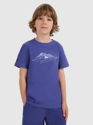 4F T-shirt regular z nadrukiem chłopięcy - granatowy 158 (12-13 lat). Niebieskie t-shirty dla chłopców 4f, bez wzorów, z bawełny, bez ramiączek. Za 39.99 zł.