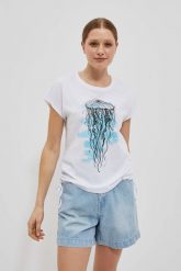 T-shirt z nadrukiem meduzy biały. Białe bluzki damskie MOODO, xs, bez wzorów, z bawełny, bez kołnierzyka. W wyprzedaży za 24.99 zł.