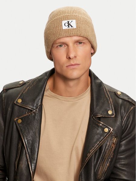 Calvin Klein Czapka K50K512451 Beżowy. Brązowe rękawiczki męskie Calvin Klein, na zimę, bez wzorów. Za 179.99 zł.