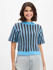 American vintage Damski sweter z krótkim rękawem z alpaką - Nenybay Kobiety niebieski|brązowy w paski, S. Brązowe swetry damskie American Vintage, s, bez wzorów, vintage, bez kołnierzyka, bez ramiączek, krótkie, bez kaptura. Za 629.95 zł.