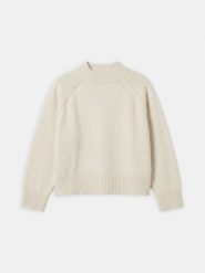 Sweter z półgolfem z domieszką wełny - kremowy. Białe swetry damskie Sinsay, l, bez wzorów, z wełny, bez kołnierzyka, bez ramiączek, bez kaptura. Za 59.99 zł.