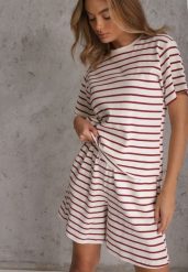 Czerwono-Białe Casualowe Szorty High Waist w Prążki z Bawełnianej Tkaniny Lennliss. Białe szorty damskie Renee, na lato, l, bez wzorów, z bawełny, casualowe, z podwyższonym stanem. Za 59.99 zł.
