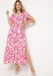 Różowa Wiskozowa Rozkloszowana Sukienka z Ozdobnym Wiązaniem i Koronkową Tasiemką z Gumką w Pasie Lalmarie. Czerwone sukienki damskie Born2be, do pracy, l, z aplikacjami, z koronki, biznesowe, bez kołnierzyka, bez ramiączek, maxi, rozkloszowane. Za 89.99 zł.