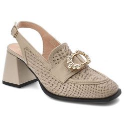 Beżowe Czółenka Simen Eleganckie Obuwie Damskie. Brązowe klapki damskie Simen, bez wzorów, ze skóry, bez obcasa, na obcasie, bez zapięcia. Za 349.00 zł.