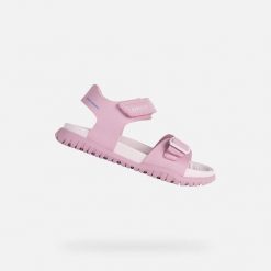 Sandały GEOX J SANDAL FUSBETTO GI Rose. Czerwone sandały damskie Geox, bez wzorów, z syntetyku, bez obcasa, bez zapięcia. Za 188.99 zł.