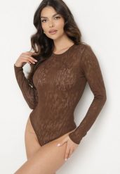 Brązowe Transparentne Body z Wiskozą w Abstrakcyjny Wzór Naliritria. Brązowe bluzki damskie Born2be, m, bez wzorów, z wiskozy, eleganckie, bez kołnierzyka, bez ramiączek. Za 89.99 zł.