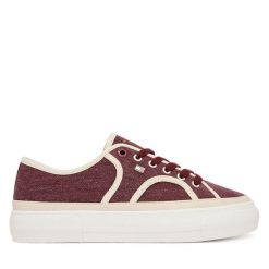 Tenisówki Tommy Hilfiger. Czerwone trampki i tenisówki damskie Tommy Hilfiger, bez wzorów, bez zapięcia. Za 409.99 zł.
