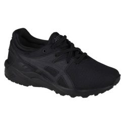 Buty sportowe Sneakersy chłopięce, Asics Gel-Kayano Trainer Evo PS. Czarne trampki i tenisówki chłopięce Asics, bez wzorów, z materiału, sportowe, przed kostkę, bez zapięcia. Za 129.99 zł.