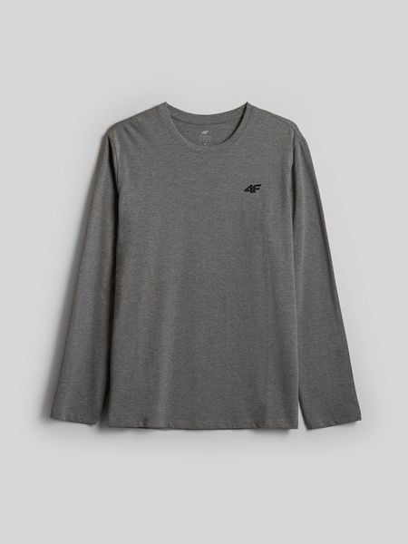 4F Longsleeve slim gładki męski - szary M. Szare koszulki sportowe męskie 4f, m, bez wzorów, z bawełny, klasyczne, bez kołnierzyka. Za 69.99 zł.