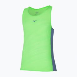 Koszulka do biegania męska Mizuno Aero Tank. Zielone koszulki sportowe męskie Mizuno, m, bez wzorów, z materiału, bez kołnierzyka, bez ramiączek, do biegania. Za 73.99 zł.