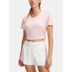 Koszulka Under Armour Tech V-Twist. Czerwone koszulki sportowe damskie Under Armour, bez wzorów, bez kołnierzyka, bez ramiączek, na fitness i siłownię. Za 79.99 zł.