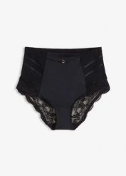 Figi shape z koronką o średnim stopniu modelowania. Czarne figi damskie bonprix, bez wzorów, z koronki. Za 74.99 zł.