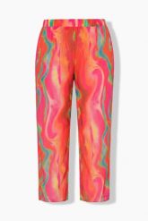Damskie Spodnie palazzo wzór w fale szeroka nogawka elastyczny pas. Czerwone spodnie materiałowe damskie Ulla Popken, plus size, bez wzorów, z elastanu. Za 239.99 zł.