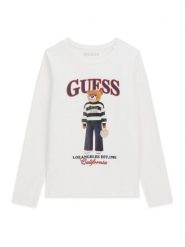Guess Bluzka J6BI12 K5793 Biały Regular Fit. Białe bluzki dla dziewczynek Guess, z aplikacjami, z bawełny, bez kołnierzyka, bez ramiączek. Za 114.99 zł.