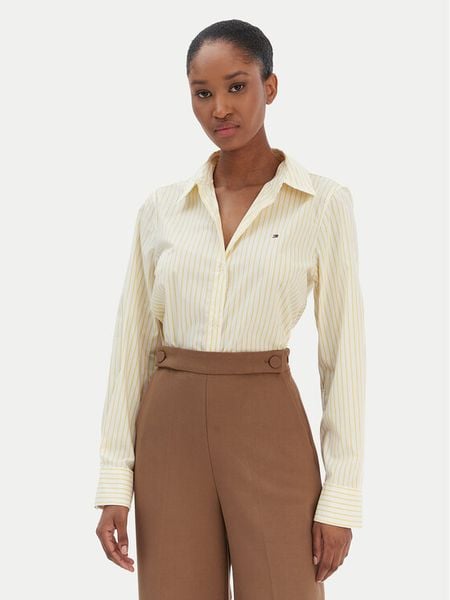 Tommy Hilfiger Koszula Ess WW0WW47169 Żółty Regular Fit. Żółte bluzki damskie Tommy Hilfiger, bez wzorów, z bawełny, bez kołnierzyka, bez ramiączek. Za 309.99 zł.