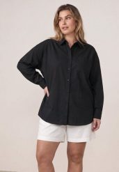 Czarna Bawełniana Koszula o Kroju Oversize Nororena. Czarne bluzki damskie Born2be, l, bez wzorów, z bawełny, eleganckie, bez kołnierzyka, bez ramiączek. Za 89.99 zł.