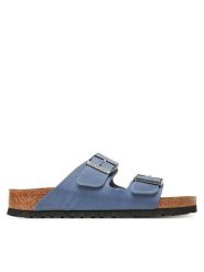 Birkenstock Klapki Arizona Sfb 1030864 Niebieski. Niebieskie klapki damskie Birkenstock, bez wzorów, z nubiku, bez obcasa. Za 439.99 zł.
