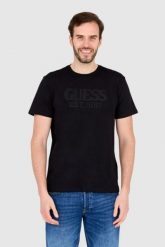GUESS Czarny bawełniany męski T-shirt slim fit, Rozmiar S. Czarne t-shirty męskie Guess, l, z aplikacjami, z bawełny, bez kołnierzyka. W wyprzedaży za 129.99 zł.
