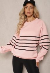 Różowa Polarowa Bluza Dzianinowa o Klasycznym Kroju w Paski Ilabria. Czerwone bluzy damskie Renee, l, z aplikacjami, z dzianiny, bez kaptura. Za 44.99 zł.
