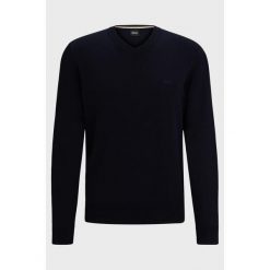 Sweter z dekoltem w serek BOSS Pacello-L BLU (50506042-404). Niebieskie swetry przez głowę męskie Boss, l, bez wzorów, bez kołnierzyka. Za 399.00 zł.