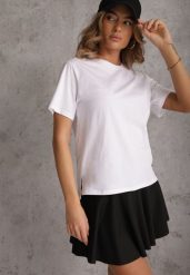 Biały Bawełniany T-shirt Ozdobiony po Bokach Rozcięciami Brinelle. Białe bluzki damskie Renee, m, bez wzorów, z bawełny, eleganckie, bez kołnierzyka. Za 39.99 zł.