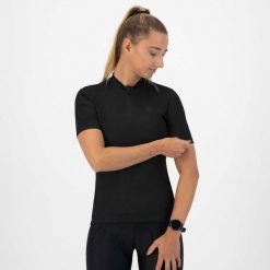 Koszulka rowerowa damska Rogelli CORE. Czarne koszulki sportowe damskie Rogelli, l, bez wzorów, bez kołnierzyka, bez ramiączek, rowerowe. Za 154.00 zł.