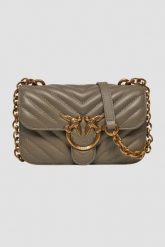 PINKO Beżowa skórzana damska torebka kopertówka Love Bell Mini. Brązowe kopertówki damskie Pinko, bez wzorów, klasyczne, bez dodatków. W wyprzedaży za 899.99 zł.