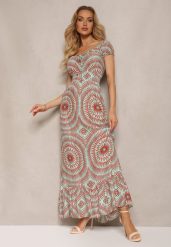 Miętowo-Pomarańczowa Rozkloszowana Sukienka z Wiskozy z Gumką w Pasie i Wiązaniem przy Dekolcie Xicia. Zielone sukienki damskie Renee, na imprezę, na lato, l, z aplikacjami, z wiskozy, bez kołnierzyka, bez ramiączek, maxi, rozkloszowane. Za 69.99 zł.