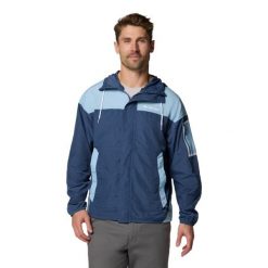 Kurtka sportowa męska Challenger II Windbreaker Jacket. Niebieskie kurtki męskie Columbia, m, bez wzorów, z materiału, sportowe, z kapturem. Za 249.99 zł.