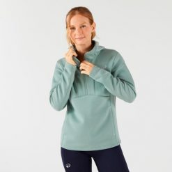 Bluza tenisowa damska z kapturem, na suwak. Zielone bluzy sportowe damskie KUIKMA, l, bez wzorów, z elastanu, z kapturem, tenisowe. Za 129.99 zł.