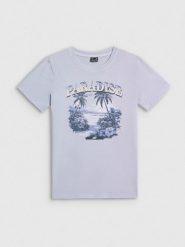 4F T-shirt regular z nadrukiem damski - niebieski XXL. Niebieskie t-shirty damskie 4f, xxl, bez wzorów, z bawełny, bez kołnierzyka. Za 69.99 zł.