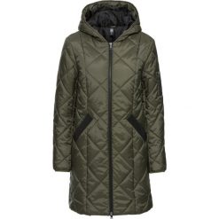 Płaszcz pikowany dwukolorowy bonprix ciemnooliwkowo-czarny. Zielone kurtki damskie bonprix, bez wzorów. Za 149.99 zł.