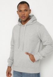 Jasnoszara Bluza z Bawełną i Kapturem z Kieszenią i Sznurkami Parhiris. Szare bluzy męskie Born2be, l, bez wzorów, z bawełny, z kapturem. Za 54.99 zł.