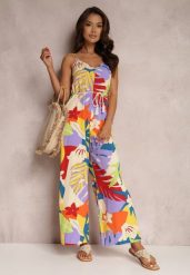 Fioletowy Kombinezon Queally. Fioletowe sukienki damskie Renee, l, bez wzorów, eleganckie, bez kołnierzyka, bez ramiączek, maxi. Za 74.99 zł.