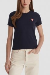 GUESS Granatowy damski t-shirt na krótki rękaw Crew Neck Mini Triangle, Rozmiar L. Niebieskie t-shirty damskie Guess, l, z aplikacjami, klasyczne, bez kołnierzyka. W wyprzedaży za 99.99 zł.