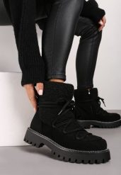 Czarne Śniegowce na Grubej Podeszwie z Cyrkoniami i Futerkową Wstawką Rianaella. Czarne śniegowce i trapery damskie Born2be. Za 119.99 zł.