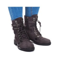 Szare Zamszowe Botki Workery A-52 Szary. Szare botki damskie ButyModne, na zimę, z gumy, eleganckie, przed kolano, bez obcasa, na koturnie, bez zapięcia. Za 76.50 zł.