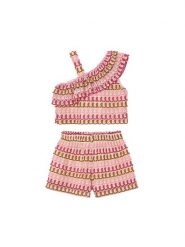 Mayoral Komplet top i szorty materiałowe 3225 Kolorowy Regular Fit. Spodenki dla dziewczynek Mayoral, bez wzorów, z materiału. Za 189.99 zł.