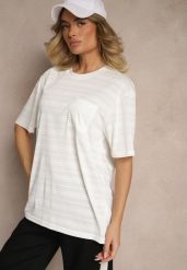 Jasnobeżowa Koszulka T-shirt z Naszytą Kieszonką TLanitra. Brązowe bluzki damskie Renee, l, bez wzorów, z jeansu, eleganckie, bez kołnierzyka. Za 39.99 zł.
