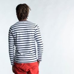 Koszulka marynarska męska Tribord Sailing 100 długi rękaw. Białe bluzki z długim rękawem męskie Decathlon, l, z aplikacjami, z bawełny, bez kołnierzyka. Za 89.99 zł.