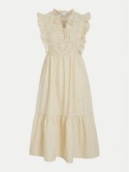 Vila Sukienka letnia Krista 14106337 Beżowy Regular Fit. Brązowe sukienki damskie Vila, na lato, bez wzorów, z bawełny, bez kołnierzyka, bez ramiączek. Za 209.99 zł.