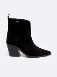 Botki damskie kowbojki ze skóry naturalnej zamszowej czarne SS274472 906. Czarne botki damskie Big Star, z jeansu, eleganckie, bez obcasa, na obcasie, bez zapięcia. Za 289.99 zł.