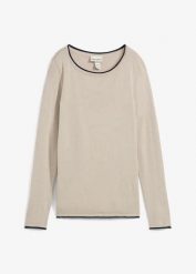 Sweter z cienkiej dzianiny z mieszanki bawełny. Niebieskie swetry damskie bonprix, bez wzorów, z bawełny, bez kołnierzyka, bez ramiączek, bez kaptura. Za 97.99 zł.