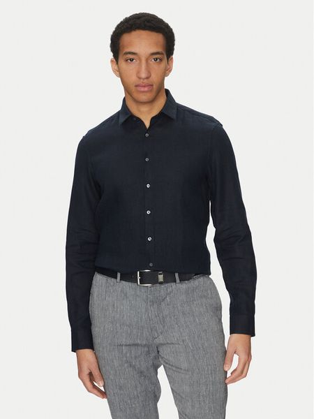 Calvin Klein Koszula K10K109286 Granatowy Slim Fit. Niebieskie koszule męskie Calvin Klein, m, bez wzorów, ze lnu, bez kołnierzyka, bez ramiączek. Za 259.99 zł.