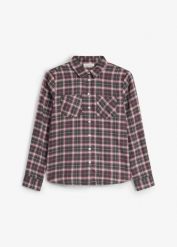 Koszula flanelowa z czystej bawełny organicznej. Czerwone t-shirty i topy dla dziewczynek bonprix, bez wzorów, z bawełny, bez ramiączek. Za 84.99 zł.