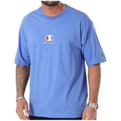 Koszulka męska Champion Crewneck. Niebieskie koszulki sportowe męskie Champion, m, bez wzorów, bez kołnierzyka, bez ramiączek. Za 95.00 zł.