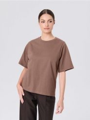 Gładka koszulka z krótkim rękawem - brązowy. Brązowe t-shirty damskie Sinsay, l, bez wzorów, bez kołnierzyka. Za 29.99 zł.